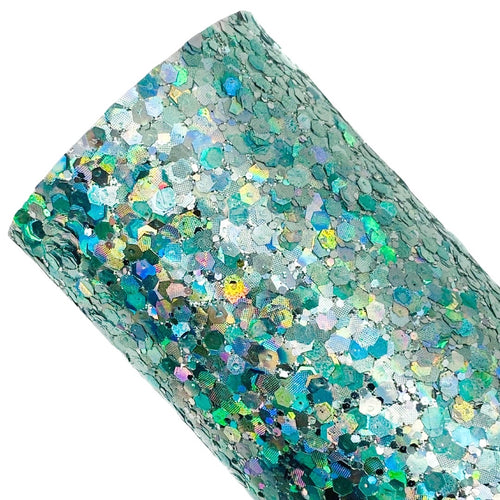 OCEAN GREEN BLING - Chunky glitter fabric