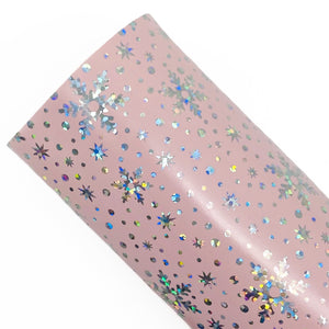 LIGHT PINK SNOWFLAKES - Holographic Leather