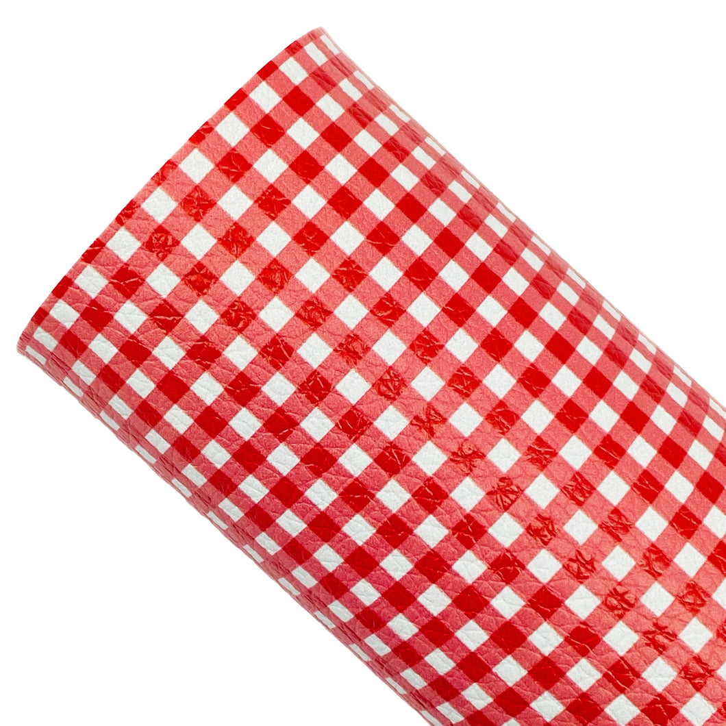 RED CHRISTMAS GINGHAM (A4 sheet) - READY TO SHIP Custom Printed Leather