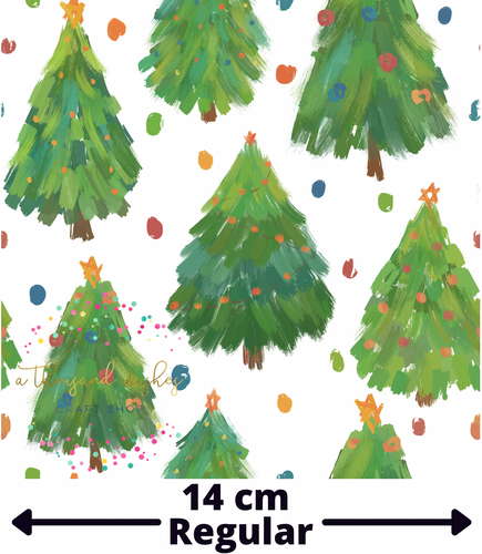 PAINTED CHRISTMAS TREES - Cotton Lycra Fabric