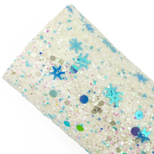 WINTER SNOWFLAKES - Chunky glitter fabric