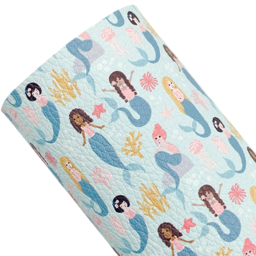 MERMAIDS AQUA BLUE (A4 sheet) - Custom Printed Leather