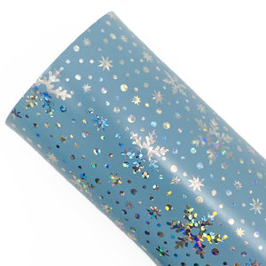 LIGHT BLUE SNOWFLAKES - Holographic Leather