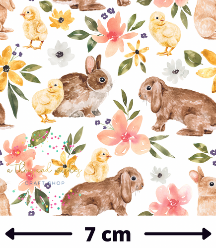 FLORAL BUNNIES & CHICKS (Mini Scale) - Cotton Woven Fabric