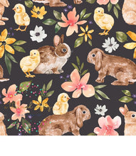 [CATE & RAINN] FLORAL BUNNIES & CHICKS BLACK - Bunnies Collection