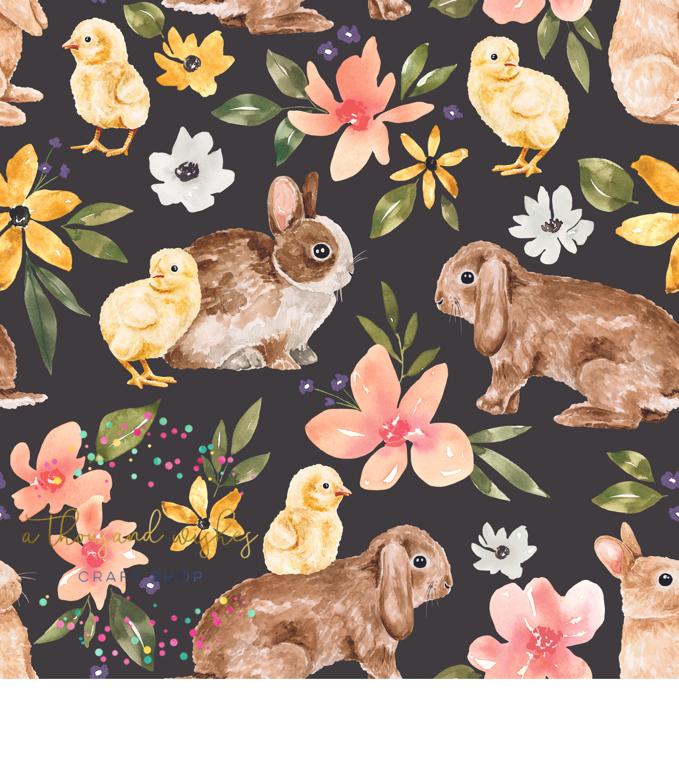 [CATE & RAINN] FLORAL BUNNIES & CHICKS BLACK - Bunnies Collection