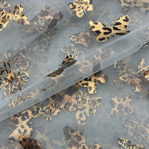 GREY LEOPARD BUTTERFLY - Tulle Fabric