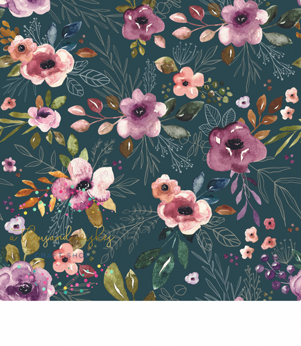 [CATE & RAINN] AUTUMN AMETHYST BOHO FLORAL TEAL - Autumn Amethyst Collection