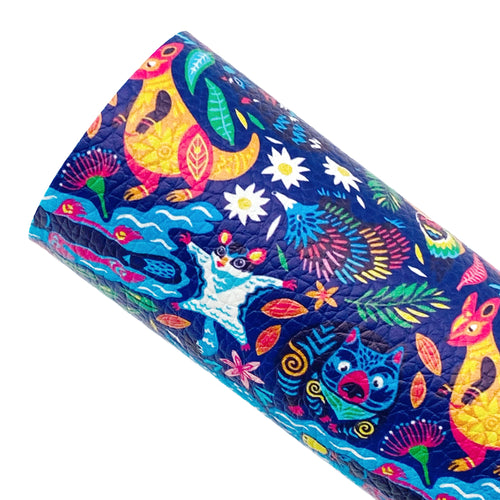AUSSIE ANIMAL PARTY (BLUE) - Custom Printed Leather