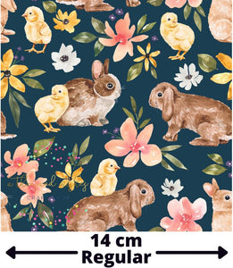 [CATE & RAINN] FLORAL BUNNIES & CHICKS NAVY - Bunnies Collection