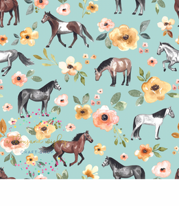 [CATE & RAINN] HORSES BLUE - Sunrise Floral Collection