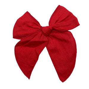 RED LINEN - Pre-tied Fabric Bow