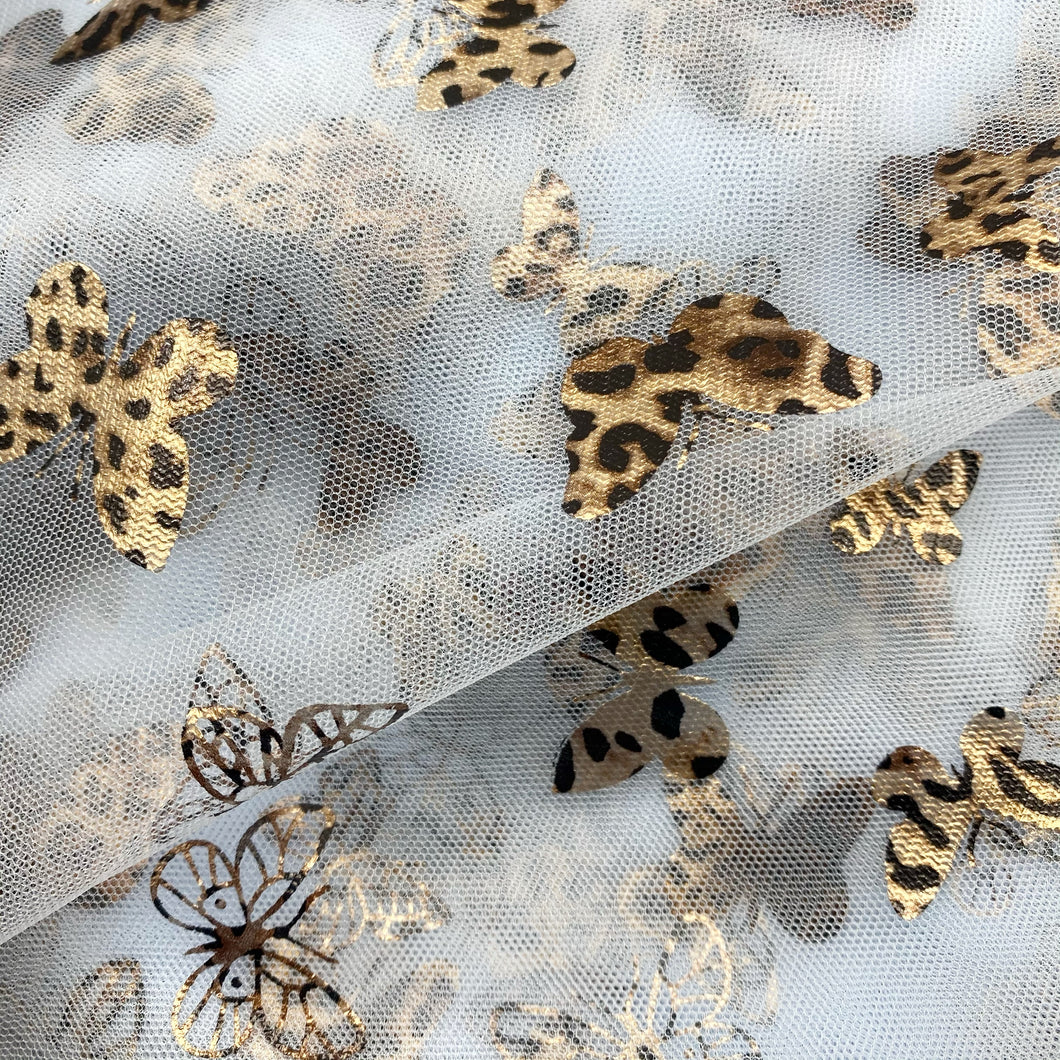 LIGHT BLUE LEOPARD BUTTERFLY - Tulle Fabric