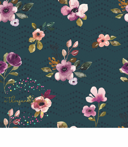 [CATE & RAINN] AUTUMN AMETHYST FLOWERS & DOTS GREEN - Autumn Amethyst Collection