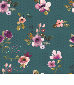 [CATE & RAINN] AUTUMN AMETHYST FLOWERS & DOTS TEAL - Autumn Amethyst Collection
